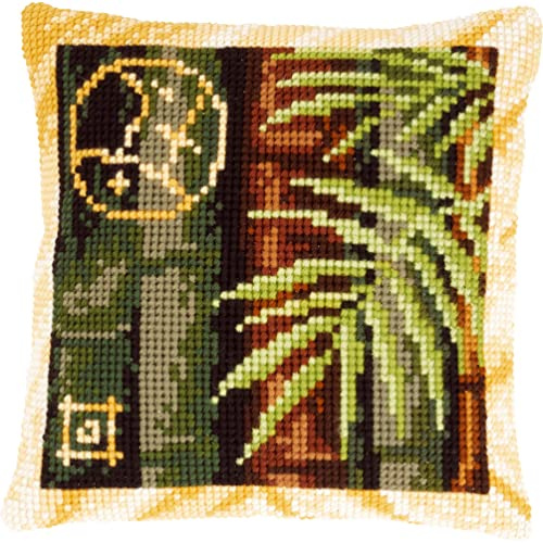 VERVACO Kreuzstich Stickpackungen Kissen Stickerei Set Anfänger Vorgedruckt Bambus II DIY Set Kreativ Set Für Erwachsene Dekoratives Kissen ca. 40 x 40 cm Bastelset Handwerker Haus Dekoration