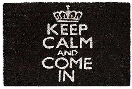 Relaxdays Zerbino da Ingresso, Fibra di Cocco, Scritta Inglese Keep Calm And Come in, 40x60 cm, Tappetino Porta, Nero