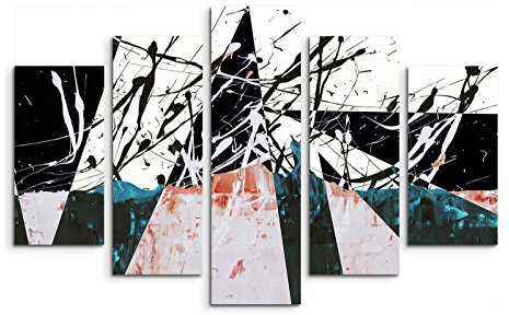 5 teiliges Wandbild auf Leinwand (Gesamt: H: 100cm B: 160cm) Keilrahmenbild Canvas Fotodruck Leinwandbild Leinwanddruck Kunstdruck Wandbild schwarz türkis weiß rot