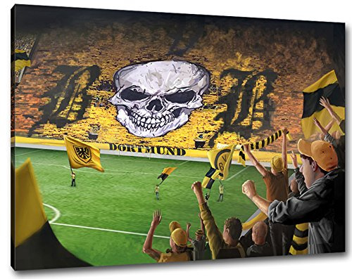 Ultras Dortmund Stadion Format: 80x60, Bild auf Leinwand XL, fertig gerahmt