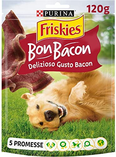 PURINA FRISKIES Bon Bacon 5 Promesse Snack per Cani Adulti al gusto di Bacon 6 Confezioni da 120g