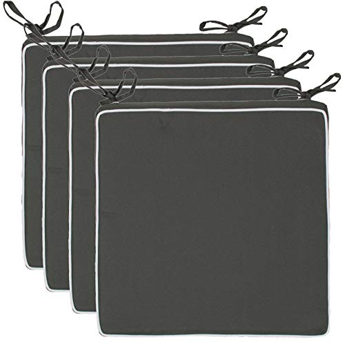 Brandsseller Set de 4 Cojines de asiento 40x40x4 cm – Cojine para silla repelente al Agua y las Manchas con Cintas de Sujeción y Ribete – interior y exterior – Cocina,Terraza, Jardín – Antracita