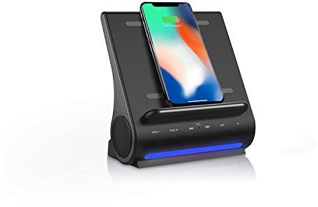 Azpen Innovation Dockall D100 - Qi Wireless Charger, Bluetooth Premium Speakers, Docking Station with Built in Mic Handsfree call, 3 in 1 Station for iPhone and Samsung