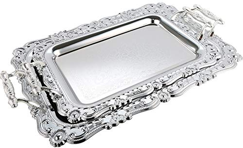 Almina | 2-er | Serviertablett | Silber | Aus Metall | mit Verzierung | AL-4041-2