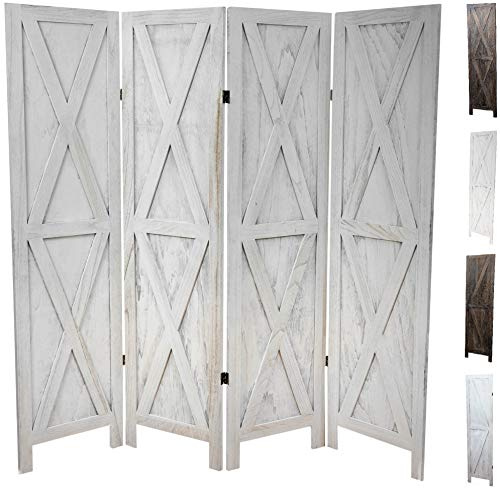 Premium Home 4-Panel Room Divider – Rustic White Barn Door, X Pattern Folding Privacy Screen, Partition Wall