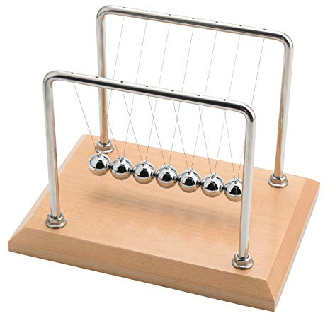 CERROPI Newton Cradle | Newton Pendel Hochwertig | Kugelstoßpendel Unendlich mit 7 Kuglen | Klassiches Newton Kugelspiel | Physik Deko für Schreibtisch | 28cm | Schwungzeit 55 Sekunden | Holzsockel