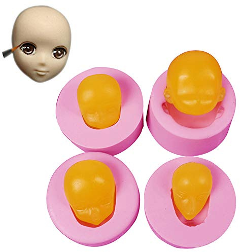 WonDerfulC 4 Stück Silikon Menschenkopfform Fondant Gesicht Formen Modell Puppe Kopf Form Herstellung Kuchen Ton Harz Kerze Seife Formen