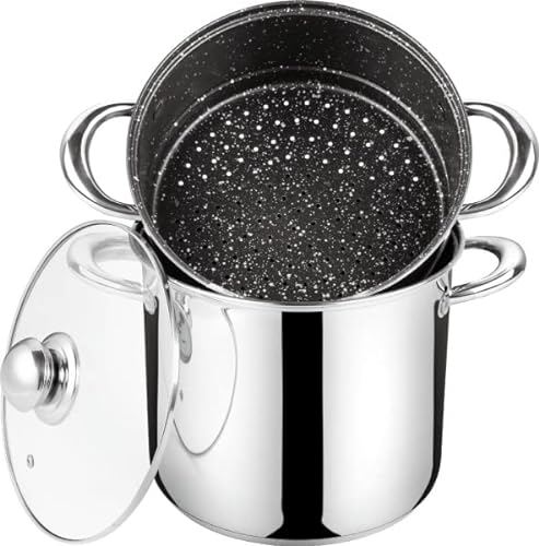 HAUSSMANN heritage-Couscoussiers/Cuit Vapeur/Faitout INOX- Revétement façon Pierre,Haute Qualité - Couvercle en Verre- Tous Feux Dont Induction (12Litre)