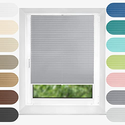 Birrke® Plissee Ohne Bohren Klemmfix 35x100 cm - Fenster Plisseerollo mit Bequemer Oben-Unten Funktion - Plissees für Sonnenschutz und Sichtschutz - Einfache Montage - Silvery Maple, Grau