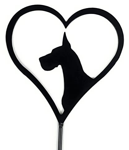 Great Dane Silhouette Metal Art Heart Shaped Gift Yard Stake Grave Marker Powder Coated Black