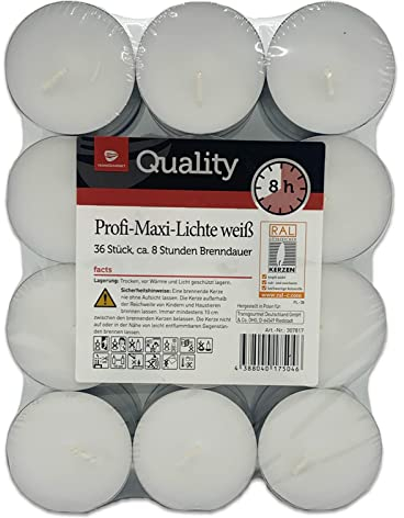 Teelichter XXL | 8 Std | weiß ohne Duft - Großpackung 36-144 Stk. | 40g Wachsgewicht | aus Paraffinwachs - Jumbo Teelichte, Maxiteelichter, Maxilichter (36 Stück + 1 HL Kauf Notizblock)