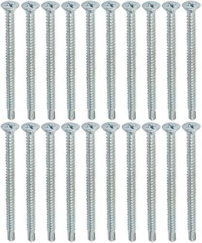 AERZETIX - C44709 - Set di 20 Viti per lamiera autoperforanti Ø4.8x70mm a testa fresata - DIN 7504 P - con impronta PH/cruciforme - in acciaio zincato - lamiera telaio metallico - colore argento