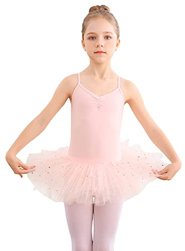 Bezioner Balettkläder för barn, tutu, balettklänning för flickor, bomull, balettrikå, balettdräkt, dansklänning med kjol, rosa 110