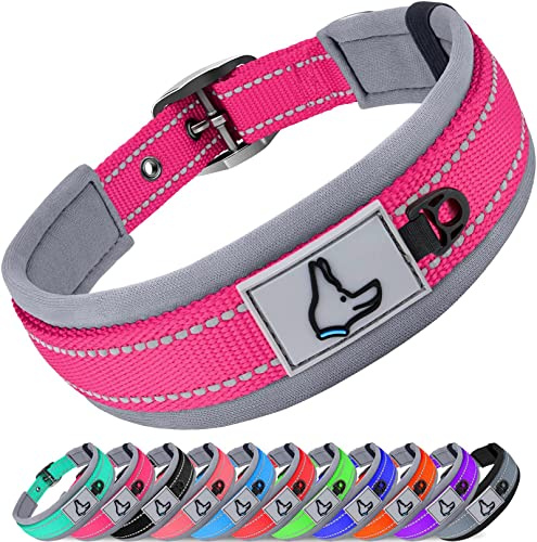 Joytale Neopren vadderat hundhalsband för extra stora hundar, 11 färger, reflekterande breda husdjurshalsband med hållbart metallbältesspänne, justerbar slitstark nylon hundkrage, rosa