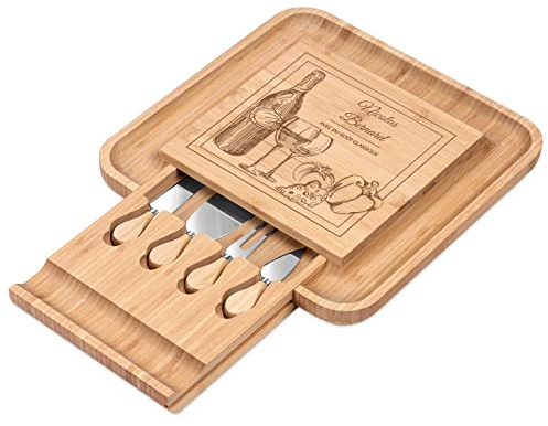 Maverton Planche à fromage avec gravure pour lui - Set de 4 accessoires à fromage - Plateau en bois - 34x34cm - Cadeau d’anniversaire - Pour homme - Goût