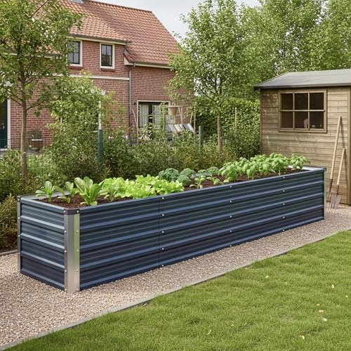 [en.casa] Jardinière à 3 Barres de Séparation Bac de Plantes Rectangulaire Résistant aux Intempéries Acier Galvanisé 240 x 47 x 40 cm Anthracite