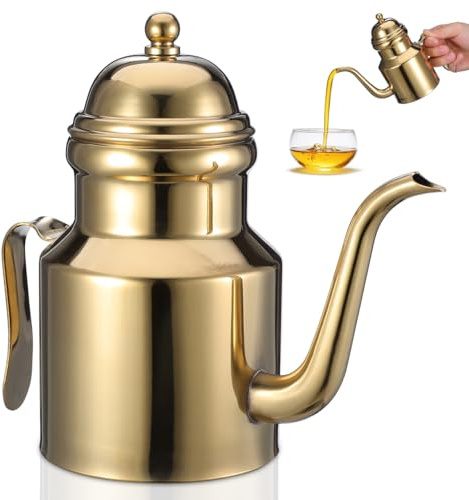 Cabilock 14oz Olive Oil Dispenser Bottle, Stainless Steel Kitchen Olive Oil Vinegar Dispenser Bottle Can for Kitchen Cooking Restaurant BBQ Gadgets and Salad with Air-Tight Cover Golden