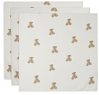 Jollein Musselin Tuch Baby – Teddybär – 3er Pack – 70x70cm – 100% Baumwolle – Spucktücher Baby – Musselin Tücher