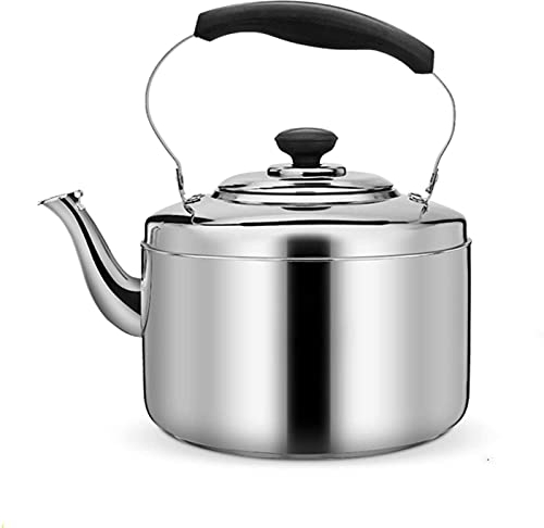 SPELAX Hervidor de Agua para Acampar de Gran Capacidad, hervidor de té clásico de Gran Capacidad, Tetera de Acero Inoxidable Plateado con asa, hervidor de Agua para vitrocerámica (6L)