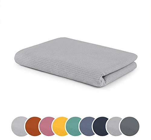sleepling Kuscheldecke in Waffeloptik 150x200 cm, 100% Baumwolle, Weiche Sofadecke & Wohndecke 150 x 200, Temperaturregulierend, Waschbar, Made in Germany, Oeko-TEX, Silbergrau