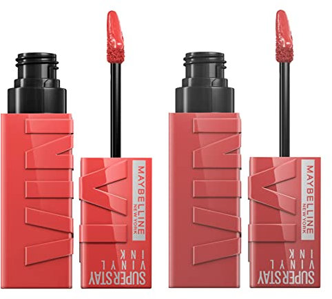 Maybelline New York Superstay Vinyl Ink Lip Lip Color 35 Cheeky Superstay Vinyl Ink Color 15 Peach Finish Bright - 2 Lipsticks with Precision Applicator