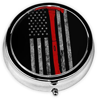 Firefighter Axe Red Line Flag Round Pill Box, Mini Portable Pill Box, Suitable for Home, Office and Travel