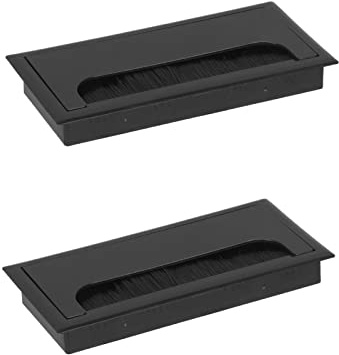 HomeSoGood 2Pcs Plastic Rectangle Wire Cable Holder Grommet Hole Cover Outlet Port with Black Brush Computer Desktop Decoration Wire Box