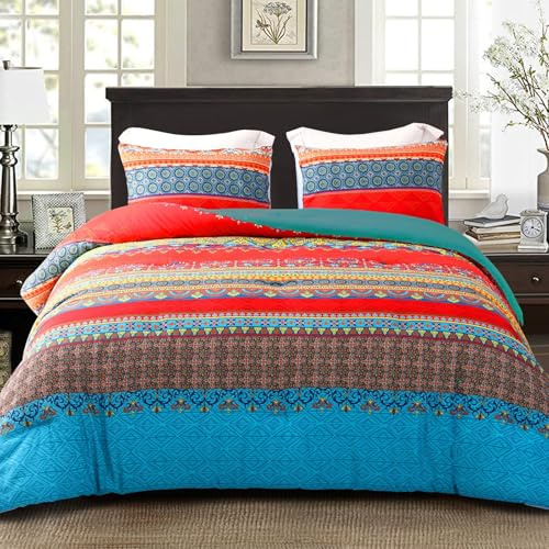 Exclusivo Mezcla 7.5 Tog Bohomian King Size Coverless Duvet Set, 3 Pieces | 220x230 cm Lightweight Quilt, 2 Pillowcases 50x75 cm, Soft Microfiber Bed Cover Bedding for Bedroom, All Seasons, Blue
