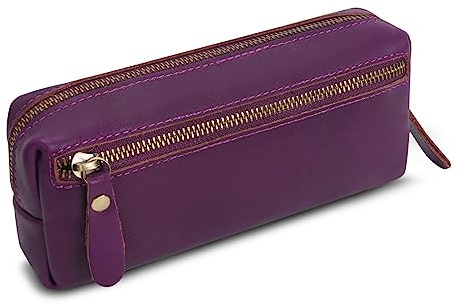 Wonderpool Leder Federmäppchen Stiftetasche Markerhalter für Schreibwaren Make-up Utensilien Organizer mit großer Kapazität und Seitentasche Reißverschluss für Männer und Frauen