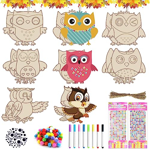 TOPJOWGA Eulen Bastelset Kinder, 227 Stück Holz Eule Windspiele Basteln, Herbst Basteln Holz Herbstdeko, Holzbastelsets für Kinder, Eule Bastelsets für Erntedankfest DIY Malen Dekoration