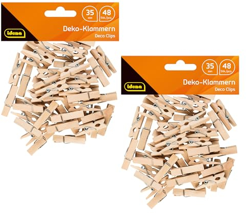 Idena 90172-Pinces à Linge Miniatures en Bois, 96 pièces, env. 3,5 cm de Long, pour bricoler, décorer et orner, 90172