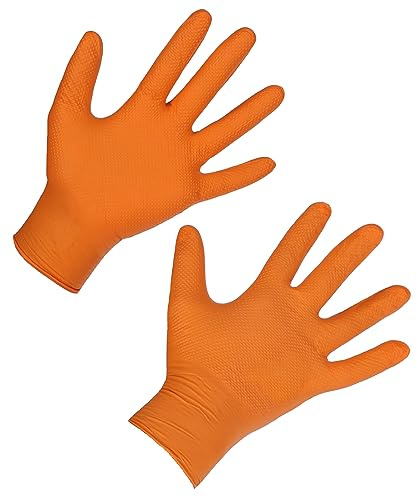 KERBL works Einmalhandschuhe X-Grip Orange, Einweghandschuhe | 50 Stück, Größe L, 24 cm, Nitril, öl- und chemikalienbeständig, für Arbeit und Industrie