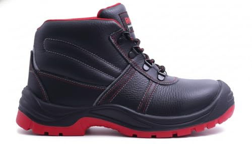 RNS Williams Bottes de sécurité montantes en cuir véritable avec embout en acier pour homme, noir/rouge, 42 1/3 EU