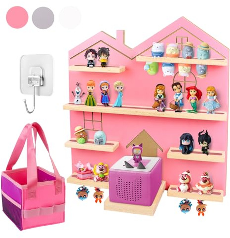Givilio Großes Tonie-Regal für Toniebox – Charakter-Aufbewahrung für Zubehör, Figuren und Puppen, Wandhalter, Magnetisch, Rosa