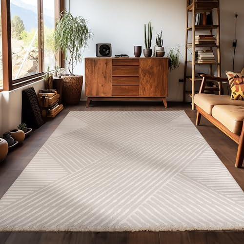 Carpetsale24 Kurzflor Teppich Wohnzimmer 120x170 cm Beige Modern Skandinavisch Boho Design Einfarbig 3D Effekt Weich Waschbar Pflegeleicht für Schlafzimmer Esszimmer Küche