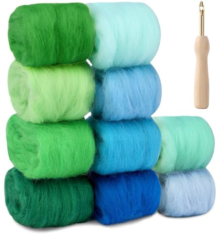 NAROSEBE 10 Rollos Lana de Fieltro de 10 Colores Lana para Fieltrar con Aguja de Fieltro Lana de Oveja Natural para Tejer DIY Rollos de Hilo de Fieltro Kit de Fieltro de Lanas para Hacer Manualidades