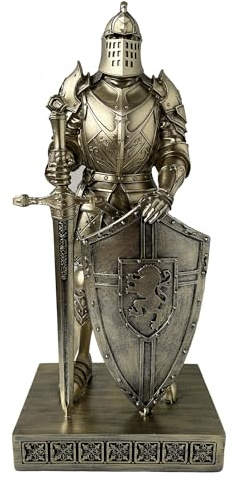King's Guard Desktop Accessories Statue Knight Ornament with Shield Bronze