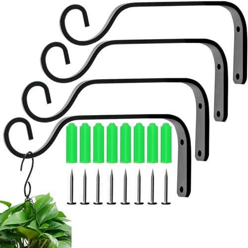 QIODAZOO Växthängare krok, slitstark metall järn hängande konsol för fågelmatare, lampor – 4-pack, 18 cm (7,3 tum)
