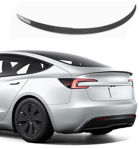 TOPABYTE Spoiler, bakspoiler, vinge, spoilerläpp (glansig kolfiber) | Uppfriskad bakre spoiler vingläpp original bakre spoiler Wings Tail Rear Trunk Lip för Tesla Modell 3 Highland tillbehör ABS