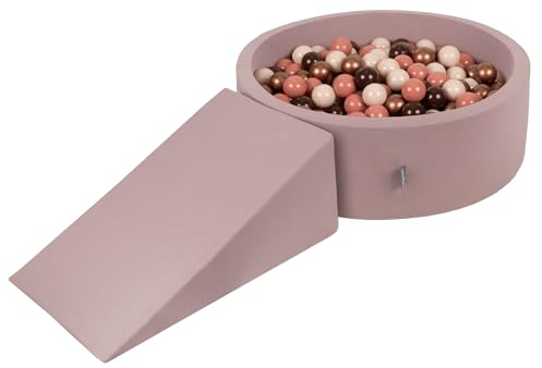 KiddyMoon Spielplatz Aus Schaumstoff Mit Rund Bällebad (200 Bälle) Ballgruben Für Babys Spielbad Hindernisläufen, Erikafarben:Braun/Kupferrot/Pastellbeige/Lachsfarben