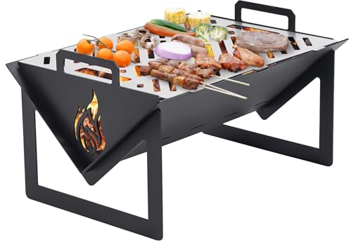Permade Tragbarer Holzkohlegrill, Outdoor BBQ Grill für Camping, Faltbarer Grill Smoker Grill | Robuster Feuerstellengrill mit Tragetasche für Picknick, Kochen, Terrasse, Hinterhof, Strand, Party