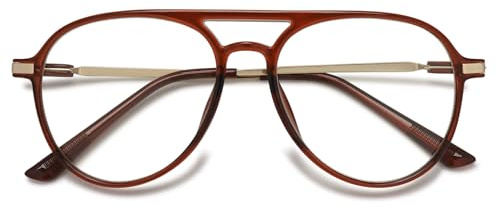 MAGIMODAC Blaulichtfilter Brille Damen Herren Rechteckig Anti Blaues Licht Brillen Metall Computerbrille Brillenfassung ohne Stärke Braun