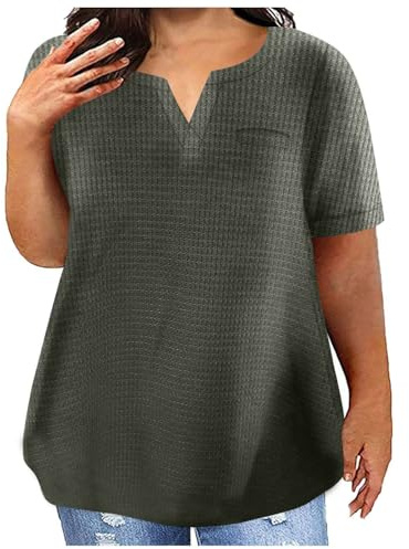 Camisetas Manga Corta Mujer,Blusa Mujer Verano 2024 con Cuello en Pico,Color Sólido T-Shirt Multicolor Shirt Tallas Grandes Blusa Casual Tops Básica Camiseta Mujer Pullover Blusa