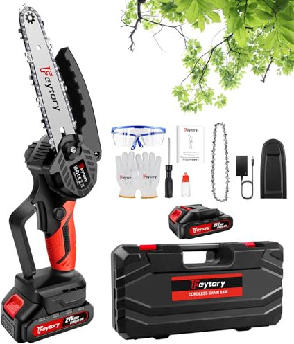 3500RPM Mini Tronçonneuse Sans Fil 6 Pouces, Tronçonneuse Électrique 700W Avec 1500mAh Batterie, Verrouillage De Sécurité, Tronçonneuse D'Élagage Avec 2 Chaînes De Tronçonneuse
