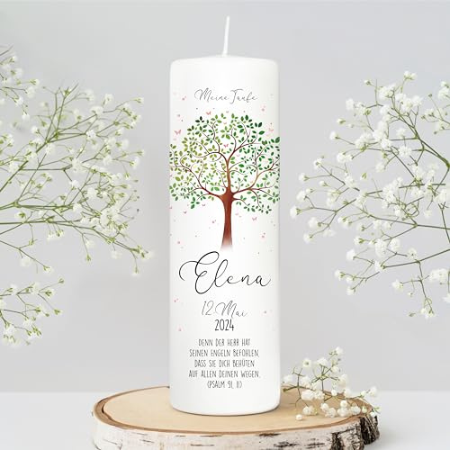 Wandtattoo Loft Taufkerze Junge oder Mädchen mit Taufspruch, Motiv mit Lebensbaum, 25cm x 8cm, personalisierte Kerze, bedruckte Kerze zur Taufe, Stumpenkerze, individuelles Taufgeschenk