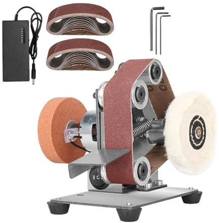 Suoumwa Enchufe de la UE, Mini Lijadora de Banda, Lijadora EléCtrica, Pulidora, 7 Velocidades Variables para Pulir Accesorios de Madera