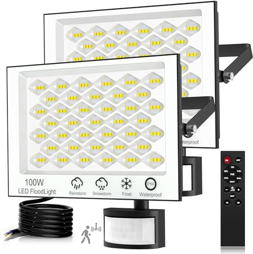 Viugreum 2 Pack 100W LED Strahler 6500K Aussenleuchte mit Bewegungsmelder 10000lm Scheinwerfer Außen Kaltweiss Fluter IP66 Wasserdicht Außenstrahler für Garten, Innenhöfe, Garage