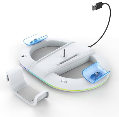 Console Stand and Controller Charging Station for PS5 Slim Digital/Disc Edition,Charger Dock for Playstation 5 Slim,with Handle Headset Headphone Hanger Holder,With RGB LED Lighting (white)