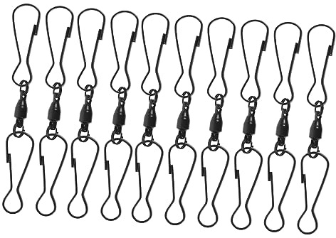 Luxshiny 10pcs Black Stainless Steel Swivel Hooks Dual Clips Windsock Clips 360° Bearing for Outdoor Gardening Wind Chimes Large 8.0cm
