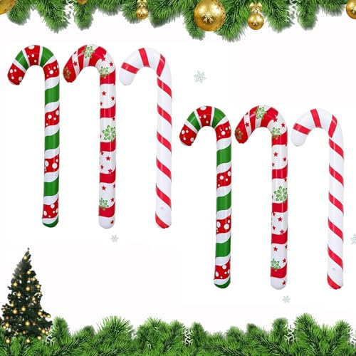 6 Pièces Canne de Noël Gonflable - Décorations pour Fête, Cheminée, Entrée, Intérieur et Extérieur - Canne à Sucre pour Deco Noel